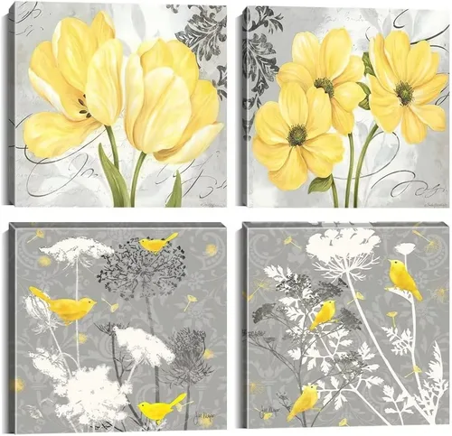 Miniatura 11 de Wall HDQ Arte de pared de flores para baño, dormitorio, sala de estar, decoración de pared azul y naranja, pintura floral, lienzo impreso, imagen