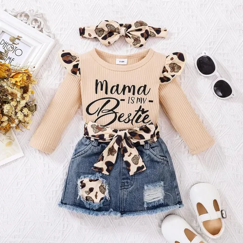 Miniatura 2 de CETEPY Ropa de bebé niña recién nacida manga larga con volantes mameluco pantalones cortos pantalones de leporad diadema trajes para bebés