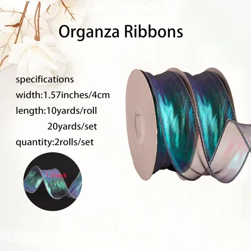 Miniatura 2 de CMFYHM 2 rollos de cinta de organza verde láser de 1-1/2 pulgadas de ancho, 10 yardas para envoltura de regalo, lazo, manualidades, ramo, corona