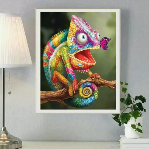Miniatura 3 de Regalo de Navidad, colorido lagarto camaleón, arte de diamante, pintura de diamantes de taladro completo, kits interesantes para adultos, pintura