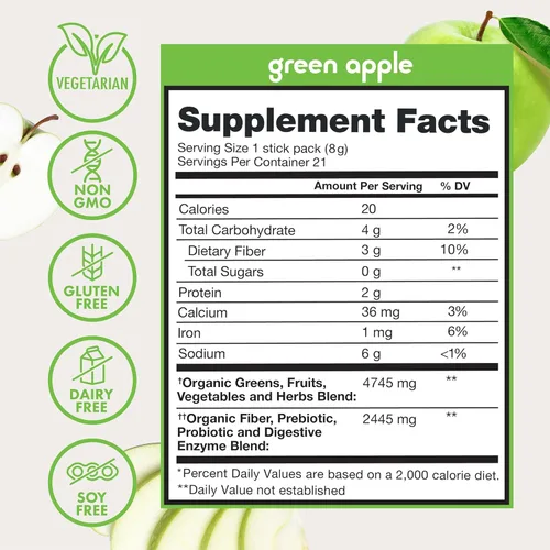 Miniatura 7 de Zena Nutrition Paquete variado de polvo orgánico Super Greens, más de 70 superalimentos, 0 azúcar, 3G de fibra, espirulina, clorella, antioxidantes