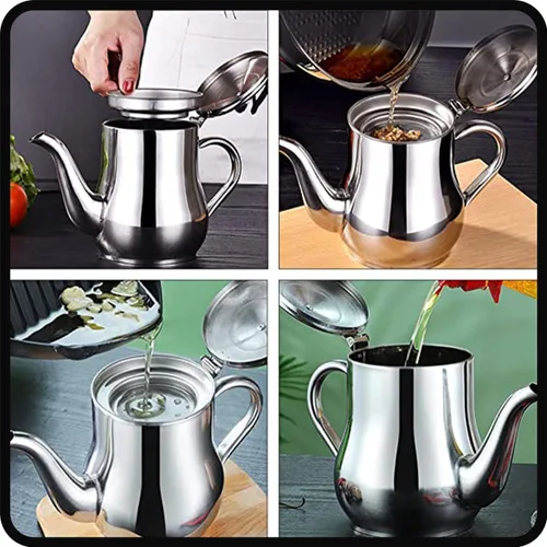 Miniatura 7 de Olla de filtro de aceite de acero inoxidable con colador, olla de aceite de acero inoxidable con colador y boquilla, jarra de aceite de filtro