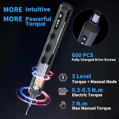 Miniatura 2 de STREBITO Juego Mini de Destornilladores Eléctricos, Kit de Destornillador Eléctrico de Máxima Precisión 70-en-1 con Luces, 5 Niveles de Par