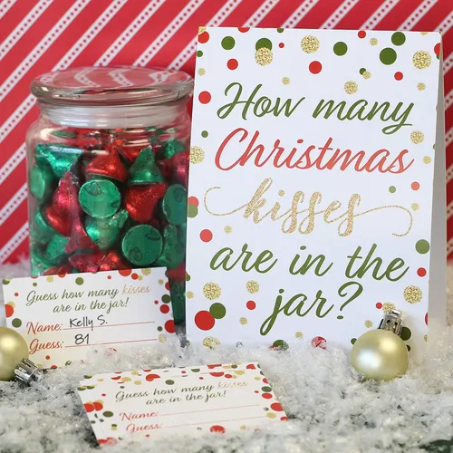 Miniatura 2 de Juego de fiesta de Navidad - Cuántos besos - Cartel de pie y 30 tarjetas