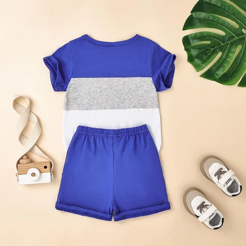 Miniatura 27 de Ropa para bebé niño pequeño, trajes de verano de manga corta, camiseta de retazos y pantalón con bolsillo, conjunto de 2 piezas, 12 meses a 4 años