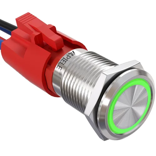 Miniatura 12 de APIELE - Interruptor de botón de cierre de 16mm, 12V, ojo de ángel LED, impermeable, redondo, autobloqueante, 1NO (aluminio negro, azul)