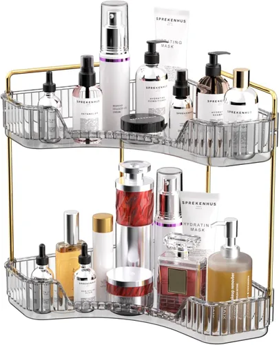 Miniatura 14 de GTI Organizador de 2 niveles para encimera de baño, organizador de esquina multifunción para encimera de baño, organizador de maquillaje y perfume