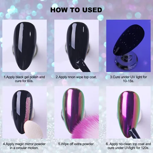 Miniatura 4 de Polvo de uñas cromado camaleón rojo y morado, efecto espejo mágico metálico, holográfico, reflectante, pigmento cromado, para uñas, diseño AB
