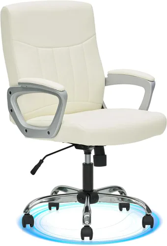Miniatura 17 de CLATINA - Silla ejecutiva de oficina con respaldo medio de cuero, soporte lumbar y reposabrazos acolchados, diseño ergonómico ajustable y giratorio