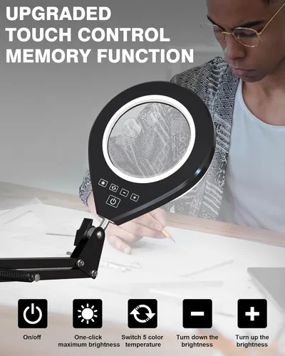 Miniatura 4 de Lupa 10X y 5X con luz LED, brazo oscilante ultra largo, 5 colores y 10 de brillo, lente de cristal real, lámpara de aumento grande para Blanco