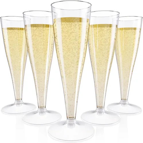 JOLLY CHEF Paquete de 50 Copas Flauta de Champán de Plástico Desechables de 4.5 oz, Copas de Champán de Plástico Transparente Adecuadas para Bodas,