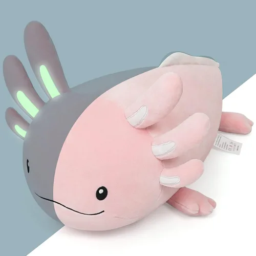 Niuniu Daddy Peluche de ajolote rosa de 20 pulgadas, luminoso, realista, lindo peluche para niñas y niños, regalos de cumpleaños que brillan en la