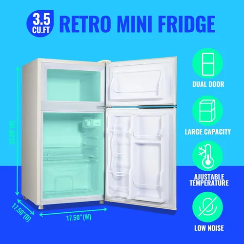Miniatura 5 de Mini refrigerador con congelador, frigorífico pequeño, doble puerta, soporte para bebidas laterales, estantes de vidrio ajustables, cajón de Blanco