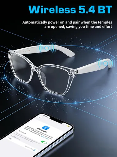 Miniatura 6 de Lentes inteligentes para mujer, con audio de oído abierto, Bluetooth con marco transparente, llamadas manos libres, cómodos de llevar para viajes