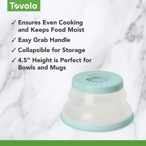 Miniatura 3 de Tovolo Cubierta para Plato de Microondas Pequeña en Azul Neblina Plegable Ventilada de Silicona Cubierta Antisalpicaduras para Microondas, Apta