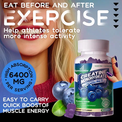 Miniatura 7 de Complejo de gomitas de monohidrato de creatina para hombres y mujeres, fórmula avanzada con L-taurina + vitamina B12, suplemento masticable sin