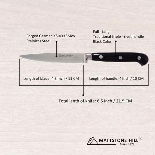 Miniatura 3 de MATTSTONE HILL - Cuchillo de cocina de 4.3 pulgadas, cuchillo para verduras, acero alemán, mango de triple remache