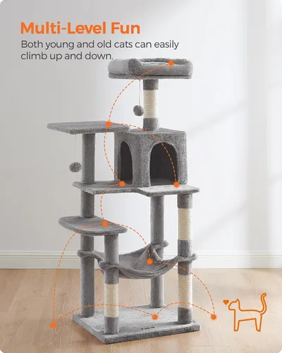 Miniatura 3 de Feandrea - Árbol para gatos de varios niveles para interiores, torre para gatos tipo condominio con 4 postes para rascar, 2 posaderos, hamaca y claro