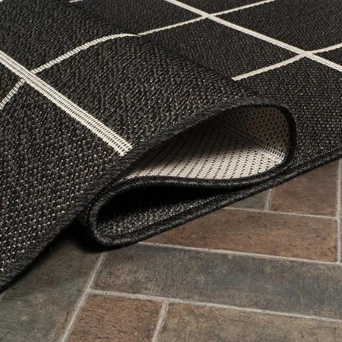 Miniatura 5 de JONATHAN Y Grid Squares - Alfombra de pasillo para interiores y exteriores, 2 x 8 pies, color negro/crema, moderna para patio trasero, porche, fácil