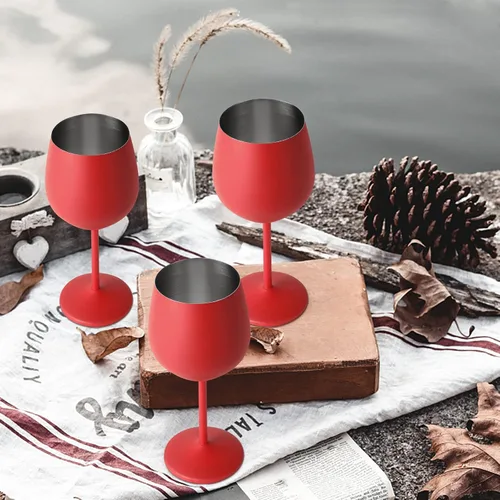 Miniatura 5 de Lifecapido Juego de 6 copas de vino de acero inoxidable, 18 oz, copas de vino de metal con tallo y cepillo para taza para fiesta, oficina, boda, Rojo