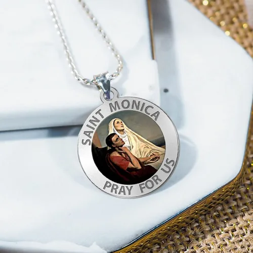 Miniatura 3 de Saint Monica Wsu hijo Saint Augustine medalla religiosa de color 34inch plata de ley