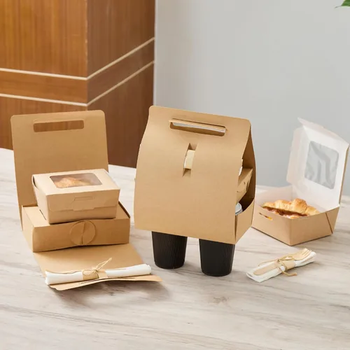 Miniatura 3 de Restaurantware Bio Tek - Loncheras de papel de 8.75 x 4.25 x 8 pulgadas con asas, 100 recipientes desechables de papel kraft para alimentos