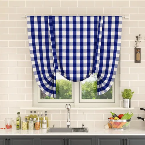 Miniatura 200 de Cenefas de cortina para ventana de 16 pulgadas de largo, 2 paneles de cuadros búfalo, cortinas pequeñas con bolsillo para barra, estilo clásico