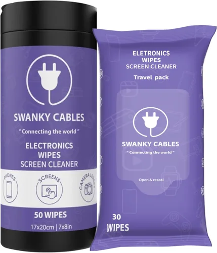 Miniatura 10 de Toallitas Limpiadoras de Pantalla Swanky Cables: Toallitas Electrónicas para Pantallas - Toallitas para Limpiar Pantallas de Computadora, Lentes