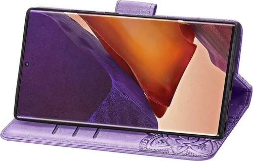 Miniatura 4 de Funda tipo cartera para Samsung Galaxy Note 20 Ultra, piel sintética de alta calidad con diseño de flor de mariposa en relieve, función atril