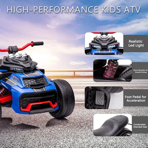 Miniatura 3 de Motocicleta ATV montable de 24V para niños de 3 ruedas con luces LED, auto eléctrico montable para niños con neumático de EVA polimerizado de Azul
