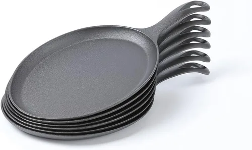 Miniatura 11 de HAWOK Fajita de hierro fundido con bandeja de bambú y asa Juego de 4 Negro-266-4