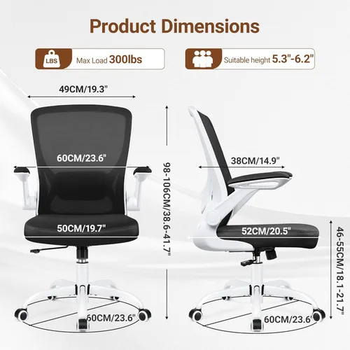 Miniatura 2 de BESTFAIR Silla de oficina ergonómica, sillas de malla para computadora con soporte lumbar, silla de escritorio giratoria con brazos abatibles