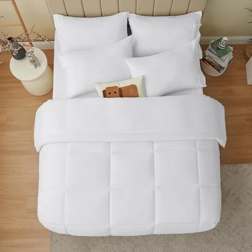 Miniatura 9 de CozyLux Juego de edredón de tamaño King blanco, 7 piezas de cama en una bolsa, edredón blanco tamaño King, juegos de ropa de cama para todas