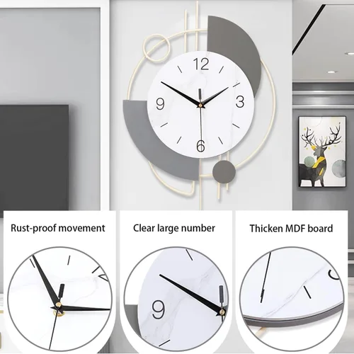 Miniatura 4 de Dankeit Reloj de pared decorativo de cuarzo silencioso con péndulo, grande para sala de estar, cocina, baño, dormitorio, 13 x 21.65 pulgadas (beige)