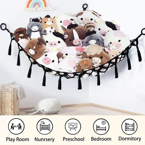 Miniatura 3 de Red de Animales de Peluche o Hamaca con Luz, Yewiwin Red Colgante de Macramé Hamaca para Organizador de Almacenamiento de Juguetes de Animales