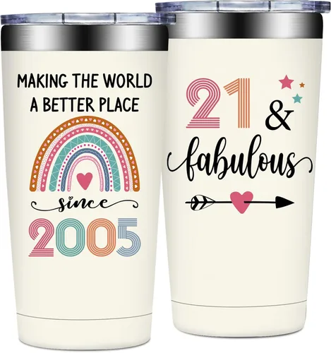 Regalos de cumpleaños 21 para ella, decoraciones de cumpleaños 21 para mujeres, regalos de 21 años para mujeres, hija, niñas, vaso fabuloso 21 de 20