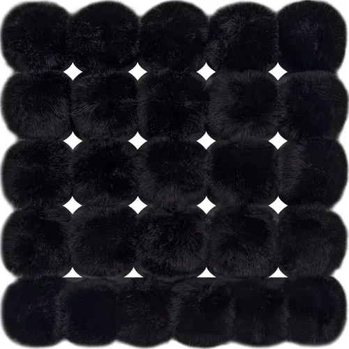 BQTQ 26 piezas pompones de piel sintética de conejo pelotas pom pom negras pompones esponjosos con lazo elástico manualidades para sombreros,