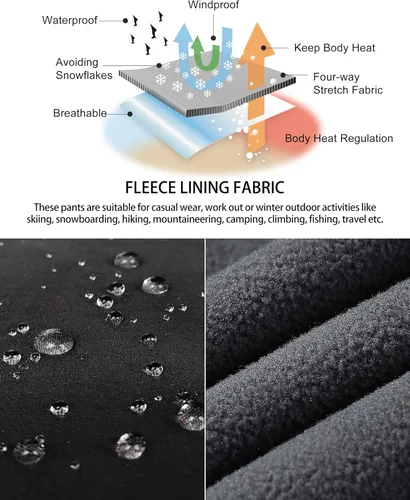 Miniatura 4 de 33,000ft Pantalones de esquí de invierno para hombre, con forro polar, cálidos, impermeables, aislados para snowboard, trabajo al aire libre