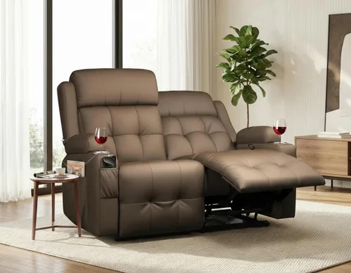 Miniatura 29 de Sofá biplaza reclinable grande y alto con capacidad de 880 libras, sofá biplaza de masaje con consola, 90% preconstruido de fábrica, reposapiés