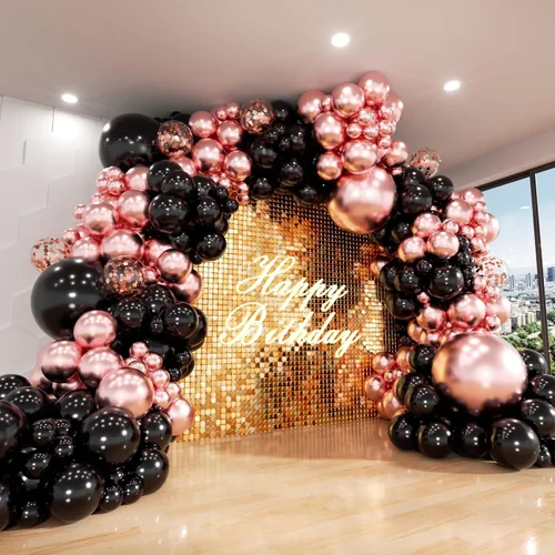Miniatura 20 de Kit de arco de globos negros y dorados, ADOINBY 140 piezas de globos de látex confeti negros, blancos y dorados metálicos de 18, 12, 10 y 5