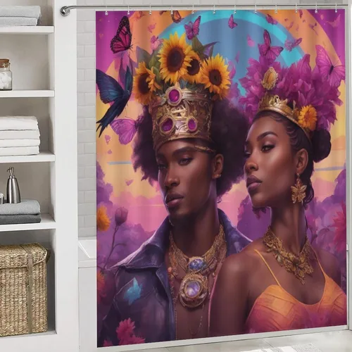 Miniatura 6 de Juego de 3 alfombras y tapetes de baño, diseño de amor romántico afro, negro, King, Queen, antideslizante, American Couplebut, lavable a máquina