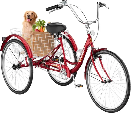 Miniatura 11 de Betterland Triciclo para adultos de 24/26 pulgadas, triciclo cómodo con canasta grande, bicicleta de crucero estable de 3 ruedas para compras