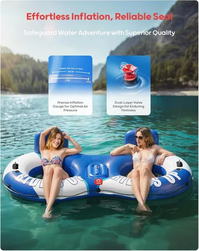 Miniatura 7 de QPAU Tubo inflable doble para río, 2 personas con capacidad de 660 libras, resistente a pinchazos de 93 pulgadas, flotador de río resistente, balsa
