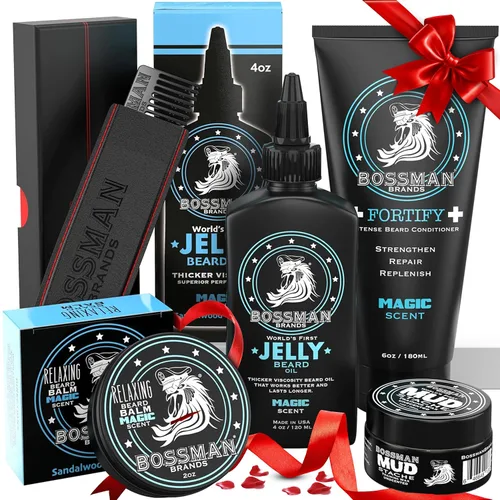 Miniatura 8 de Bossman Kit completo de gelatina de aceite para barba para hombre, acondicionador de ducha fortificante, bálsamo, cera de bigote y peine, suavizante