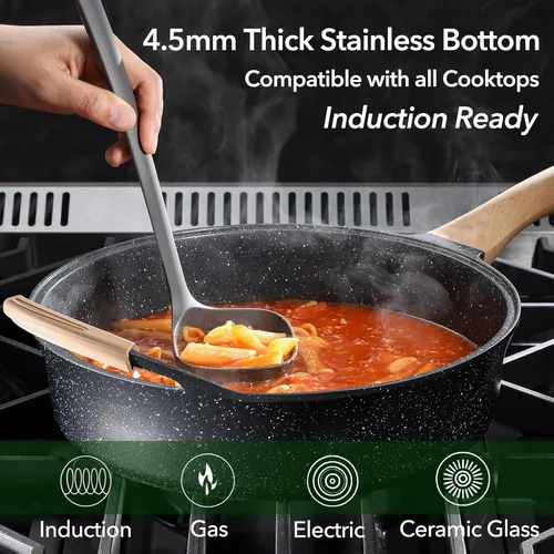 Miniatura 4 de Sartén antiadherente profunda con tapa, sartén con revestimiento de granito suizo de 4.5 cuartos de galón, sartén antiadherente saludable de 12