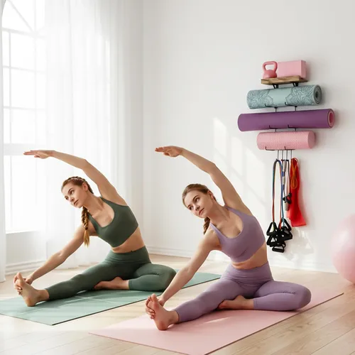 Miniatura 9 de VINAEMO - Soporte para esterilla de yoga, accesorios, organizador de montaje en pared, almacenamiento, decoración, rodillo de espuma y Negro