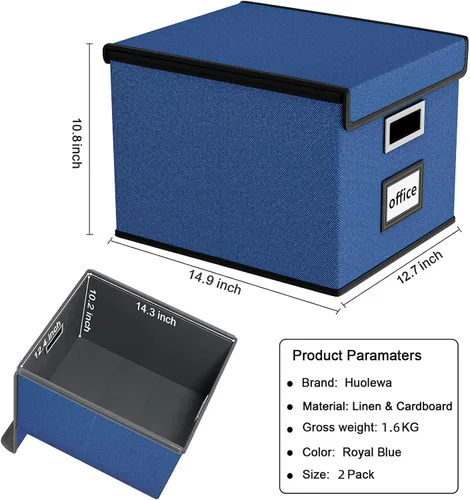 Miniatura 6 de Cajas Organizadoras de Archivos Decorativas para Oficina Almacenamiento de Documentos con Tapas, Cajas Coleccionables de Lino Portátiles para Azul