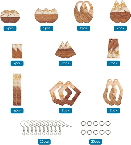Miniatura 2 de Beadthoven 60 piezas Kit de Dijes de Madera de Resina Colgantes para Hacer Aretes Dijes Dorados para Aretes DIY Boho Piezas en Blanco de Madera