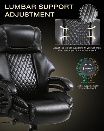 Miniatura 3 de Silla de oficina grande y alta de 650 libras para personas pesadas, silla ejecutiva resistente de 650 libras con soporte lumbar ajustable, asiento