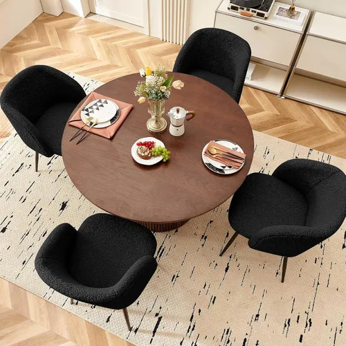 Miniatura 3 de Homedot Juego de mesa de comedor redonda de 5 piezas para 4, mesa de cocina de nogal de 47 pulgadas y sillas tapizadas para comedor, juego de mesa